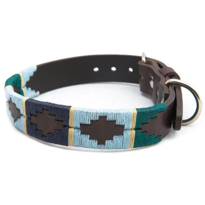 Pioneros Argentinian Gaucho Polo Leather Dog Collar Brown Green