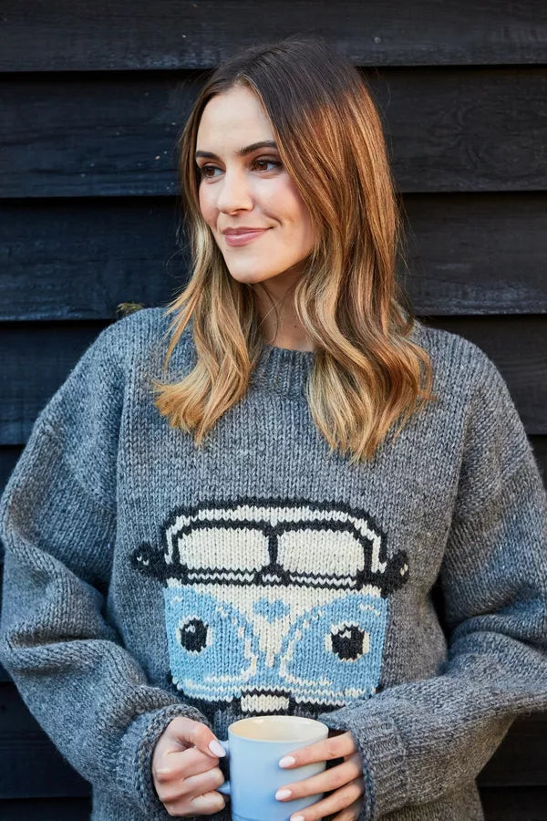 Pachamama Womens Happy Camper Sweater Grey