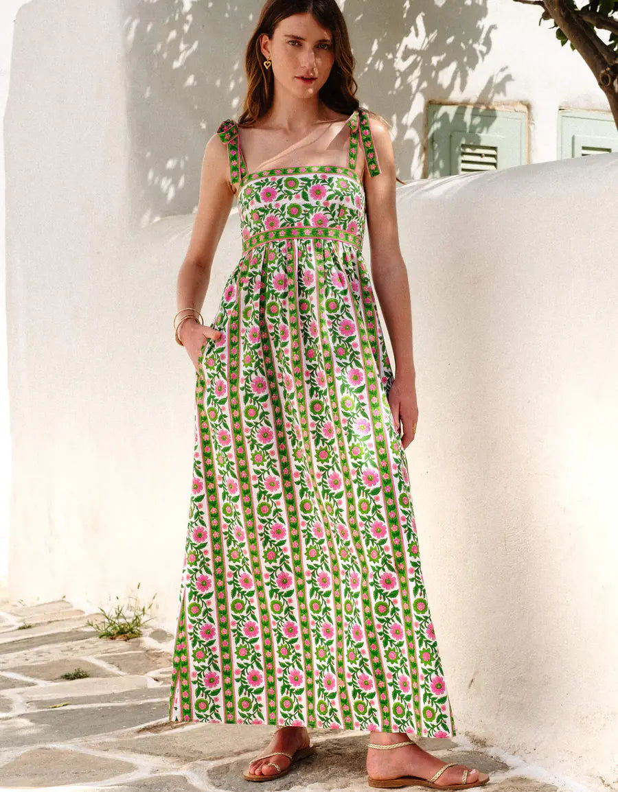 Pink City Prints Emerald Border Mykonos Dress - Green/pink Gun Hill Clothing Company Pink City Prints Emerald Border Mykonos Dress - Green/pink Gun Hill Clothing Company