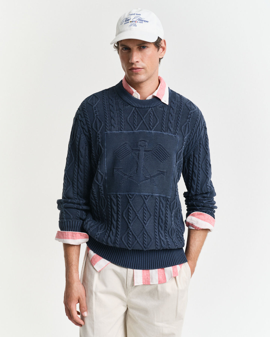 Gant Mens Cable Crew neck Evening Blue – Gun Hill Clothing Company